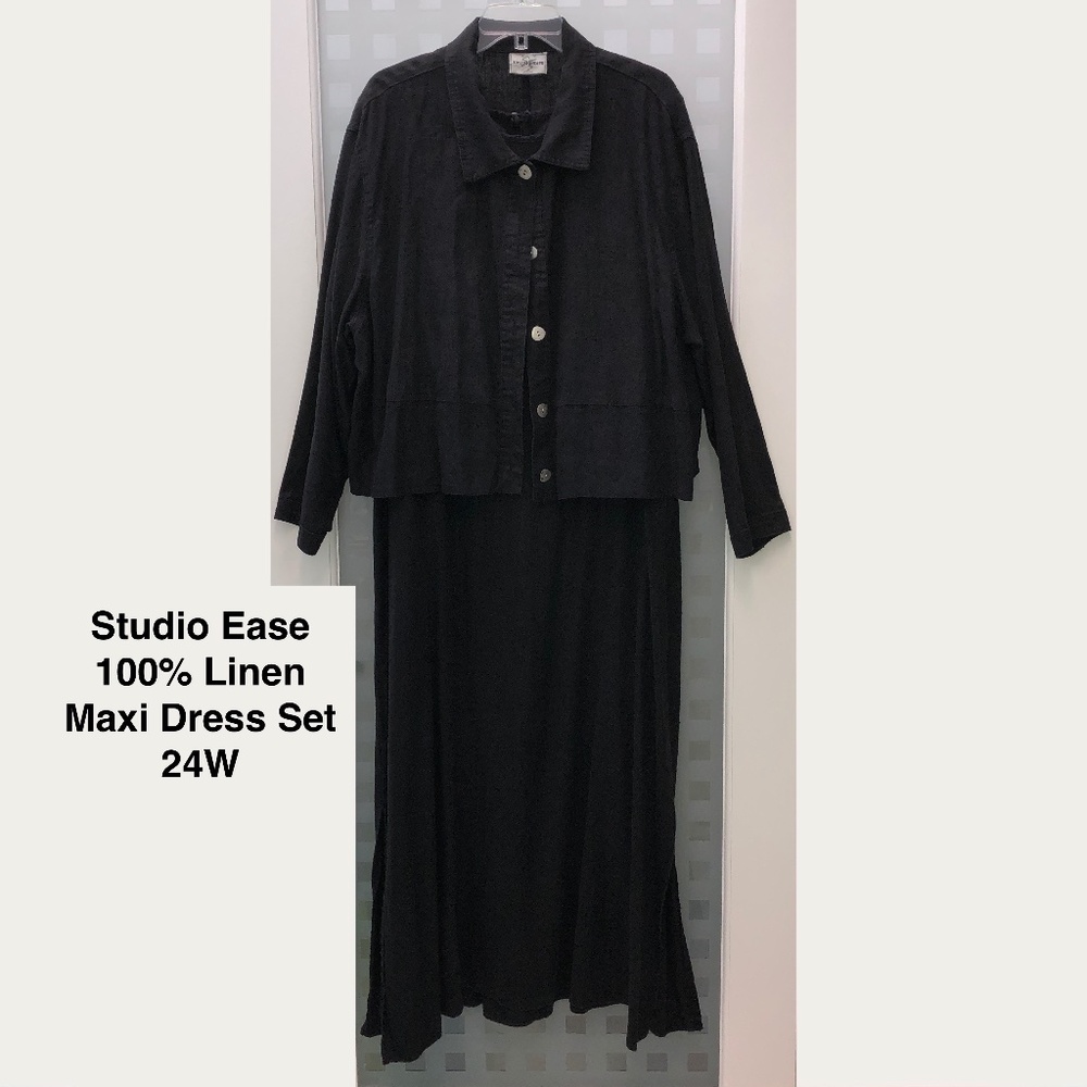 🎉2HP🎉 STUDIO EASE Linen A-Line Sleeveless Maxi Dress + Jacket Set, Vintage 24W